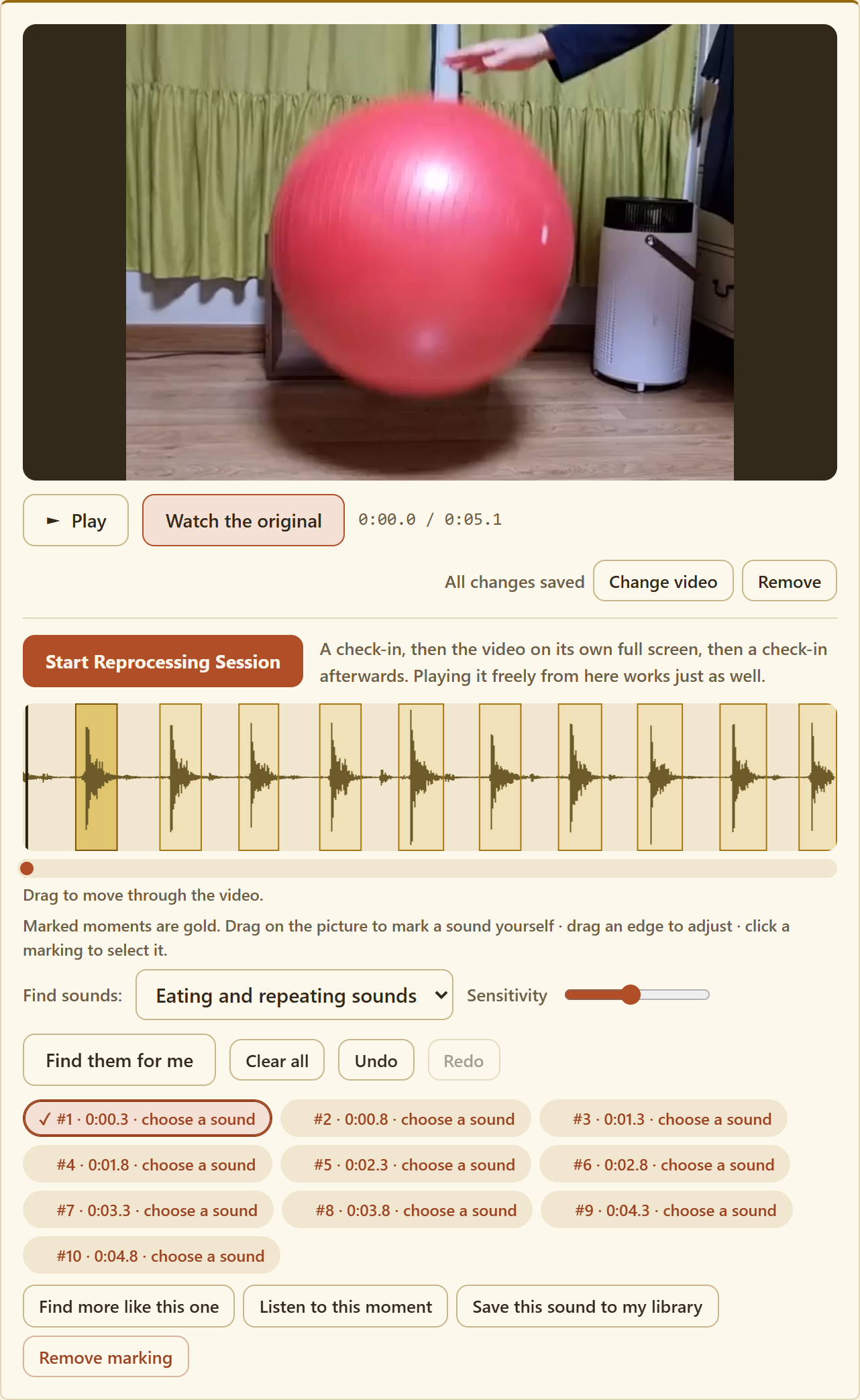 The sound picture with marked moments shown in gold
