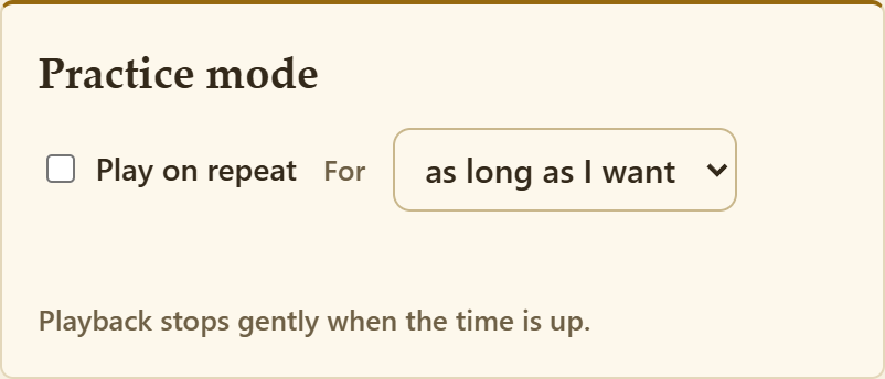 The practice mode panel